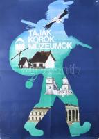 Szyksznian Wanda (1948-): Tájak, korok, múzeumok. Plakát, ofszet, papír, jelzett a plakáton. Offset és J. Nyomda, hajtásnyomokkal, lapszéli apró szakadásokkal, 81x56,5 cm
