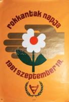 Gönczi-Gebhardt Tibor (1902-1994): Rokkantak napja, 1981. Plakát, papír, jelzett a plakáton, feltekerve, kisebb gyűrődésekkel, apró lapszéli szakadásokkal, 96,5x66,5 cm