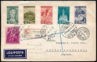 1939 Ajánlott légi levél Magyar a magyarért sorral bérmentesítve, Angliába / Registered airmail cover to England