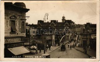 1934 Lugos, Lugoj; Podul de Fier, Türkl &amp; Comp., Hala de Marfa / Vashíd, üzletek, automobil / bridge, shop, automobile. photo (Rb)