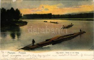 1909 Pöstyén, Piestany; Vág részlet tutajosokkal. Künzler kiadása / Partie an der Waag / Váh river with rafters (felületi sérülés / surface damage)