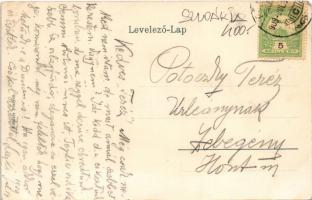 1909 Pöstyén, Piestany; Vág részlet tutajosokkal. Künzler kiadása / Partie an der Waag / Váh river w...