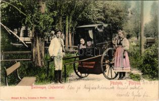 1903 Pöstyén, Piestany; Infanterista, fürdőkocsi / Badewagen (Infanterist) / spa carriage. Stengel &amp; Co. (gyűrődés / crease)