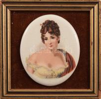 Staffordshire plakett női portré, keretben, 9,5x8 cm