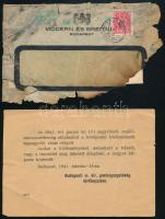 1941 Megégett, sérült küldemény: 1941. január 15-én Budapesten Kézdivásárhelyre feladott küldemény, mely a január 17-i nagyváradi repülőszerencsétlenség során részben megégett, a Budapesti Postaigazgatóság kísérő levelével. / Cover demaged and partly burnt during the airplane accident at Nagyvárad.