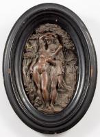 Historizáló bronzírozott plakett, ovális fa keretben, 15x10,5 cm