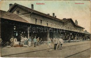 1912 Szabadka, Subotica; vasútállomás / railway station (gyűrődés / crease)