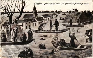 Szeged, árvíz 1879. március 12-én (Rausnitz festménye után), emberek mentése (EK)