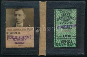 1921 Budapesti Egyesített Városi Vasutak III. osztály fényképes igazolvány és havi bérletjegy