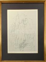 Reich Károly (1922-1988): A szobrász kertje. Szitanyomat, papír, jelzett. Üvegezett fakeretben. 41x29 cm