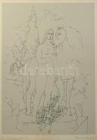 Reich Károly (1922-1988): A szobrász kertje. Szitanyomat, papír, jelzett. Üvegezett fakeretben. 41x2...