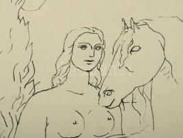 Reich Károly (1922-1988): A szobrász kertje. Szitanyomat, papír, jelzett. Üvegezett fakeretben. 41x2...