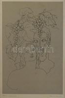 Reich Károly (1922-1988): Fejek szőlővel. Szitanyomat, papír, jelzett. Apró felületi kopásokkal. Ker...