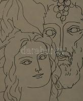 Reich Károly (1922-1988): Fejek szőlővel. Szitanyomat, papír, jelzett. Apró felületi kopásokkal. Ker...