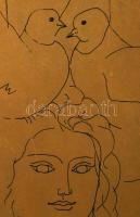 Reich Károly (1922-1988): Leány galambokkal. Szitanyomat, papír, jelzett. Apró felületi kopásokkal, ...