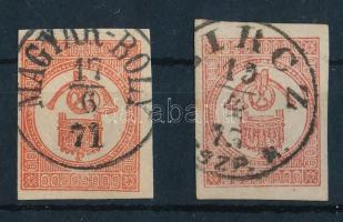 1871 Kőnyomású Hírlapbélyeg "MAGYAR-BOLY" (papírelvékonyodás / thin paper) + Könynyomású Hírlapbélyeg "(Z)IRCZ / (VE)SZP.M." (Gudlin 480 p)