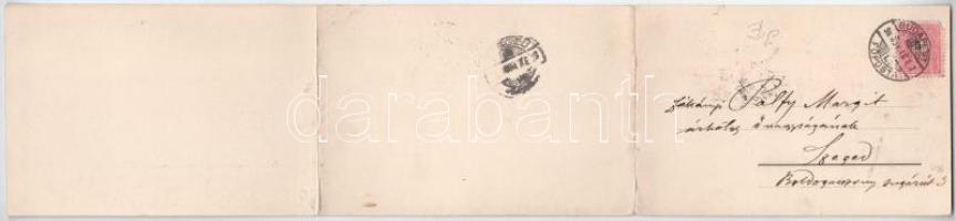 1898 Budapest, látkép a Gellérthegyről, Lánchíd, Bazilika, Parlament, gőzhajó. 3-részes kihajtható p...