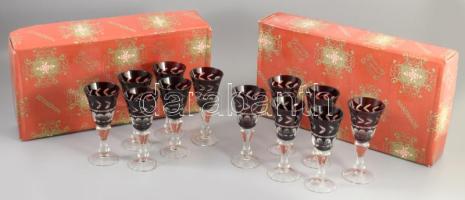 12 személyes bordón pácolt kristály italos pohár készlet, eredeti dobozában, hibátlan, m: 13 cm