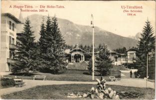 1908 Újtátrafüred, Neu-Schmecks, Novy Smokovec (Magas-Tátra, Vysoké Tatry); Szalóki csúcs, kávéház, Erika villa. Divald Károly 1480-1907. / café, shop, villa (EB)