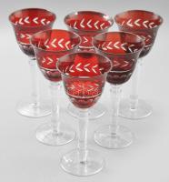 Dúsan csiszolt kristály vörös borospohár szett, 6 darab, original dobozban, hibátlan, m: 20 cm