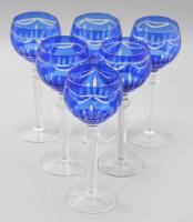 Dúsan csiszolt kristály kék borospohár szett, 6 darab, original dobozban, hibátlan, m: 21 cm