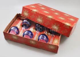 Dúsan csiszolt kristály kék borospohár szett, 6 darab, original dobozban, hibátlan, m: 21 cm