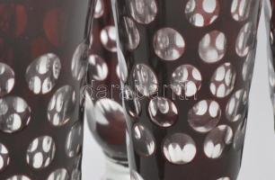 Dúsan csiszolt kristály vörös pezsgőspohár, 6 db, original dobozban, hibátlan, m: 24 cm