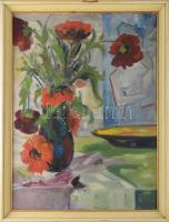 Olvashatatlan jelzéssel: Csendélet. Olaj, farost. Dekoratív, kissé sérült fakeretben. 80x60 cm