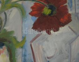 Olvashatatlan jelzéssel: Csendélet. Olaj, farost. Dekoratív, kissé sérült fakeretben. 80x60 cm