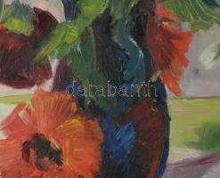 Olvashatatlan jelzéssel: Csendélet. Olaj, farost. Dekoratív, kissé sérült fakeretben. 80x60 cm