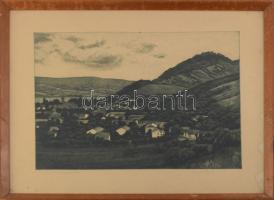 Novák Lajos (1927-1989): Visegrád. Rézkarc, papír, jelzett, lapszéli ázásnyomokkal, üvegezett fakeretben, 29×39,5 cm