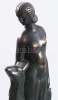 Liszkay Kováts Zoltán (1898-1967): Akt őzikével. Art deco patinázott bronz szobor, márvány talapzato...