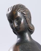 Liszkay Kováts Zoltán (1898-1967): Akt őzikével. Art deco patinázott bronz szobor, márvány talapzato...