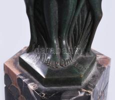 Liszkay Kováts Zoltán (1898-1967): Akt őzikével. Art deco patinázott bronz szobor, márvány talapzato...