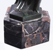 Liszkay Kováts Zoltán (1898-1967): Akt őzikével. Art deco patinázott bronz szobor, márvány talapzato...