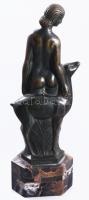 Liszkay Kováts Zoltán (1898-1967): Akt őzikével. Art deco patinázott bronz szobor, márvány talapzato...