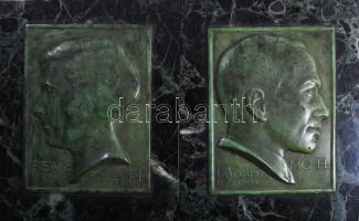 Liszkay Kováts Zoltán (1898-1967): Michel és Irénke portréja fali plakett pár. 1929, Párizs, patinázott bronz dombormű márvány lapon. Jelzett, egyik márványlap ragasztott, 19,5x14,5 cm, márványlappal 26x21 cm. Az alkotások Liszkay Kováts Zoltán barátját és az ő feleségét ábrázolják.