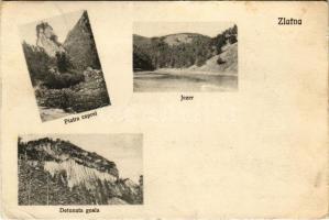 1928 Zalatna, Zlatna; Fenesi Kecskekő, Jézer tengerszem. Baic Traján kiadása / Piatra caprei, Jezer, Detunata goala / lake, mountains (EB)