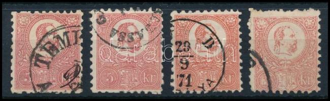 1871 4 db Kőnyomat 5kr, különböző árnyalatok (40.000)