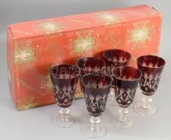 Bordón pácolt kristály talpas italos pohár szett, 6 darab, hibátlan, eredeti dobozában, m:12,5 cm