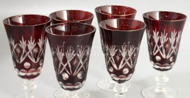 Bordón pácolt kristály talpas italos pohár szett, 6 darab, hibátlan, eredeti dobozában, m:12,5 cm
