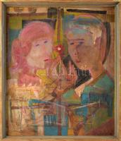 Kondor jelzéssel: Szerelmespár. Vegyes technika, farost, fakeretben, 47×40 cm