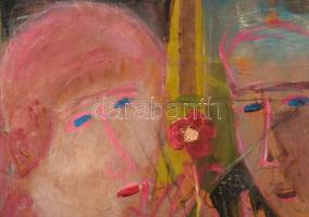 Kondor jelzéssel: Szerelmespár. Vegyes technika, farost, fakeretben, 47×40 cm