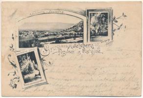 1897 Postojna, Postumia, Adelsberg; Ferdinandova jama, Zastor / Ferdinandsgrotte, Vorhang / cave interior, view. Art Nouveau, floral (r)
