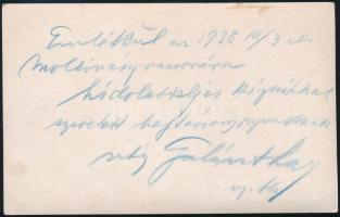 1938 Vitéz Galánthay Glock Tivadar (1872-1956) vezérőrnagy, országgyűlési képviselő, festőművész, tö...