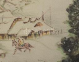 Váli Éva (XX. sz. második fele): Táj lovassal. Pasztell, vászon, jelzett. Üvegezett fakeretben. 40x2...