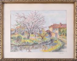 Váli Éva (XX. sz. második fele): Tavasz. Pasztell, vászon, jelzett. Üvegezett fakeretben. 23x29,5 cm