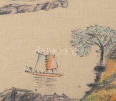 Váli Éva (XX. sz. második fele): Vitorlások. Pasztell, vászon, jelzett. Üvegezett fakeretben. 19,5x3...