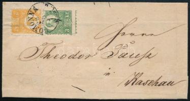 1873 Réznyomat 2kr + képbe fogazott 3kr levélen "HOMONNA ZEMPL. M." - "KASSA" (40.000)
