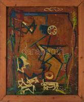 Olvashatatlan jelzéssel (vagy jelzés nélkül?): Kavalkád. Olaj, farost. Fakeretben. 61x50 cm